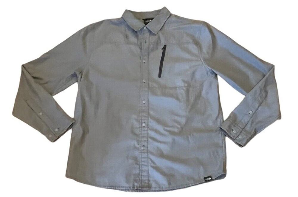 The North Face Button Up Shirt Zip Pocket Long Sleeve Sz Medium Gray Hiking